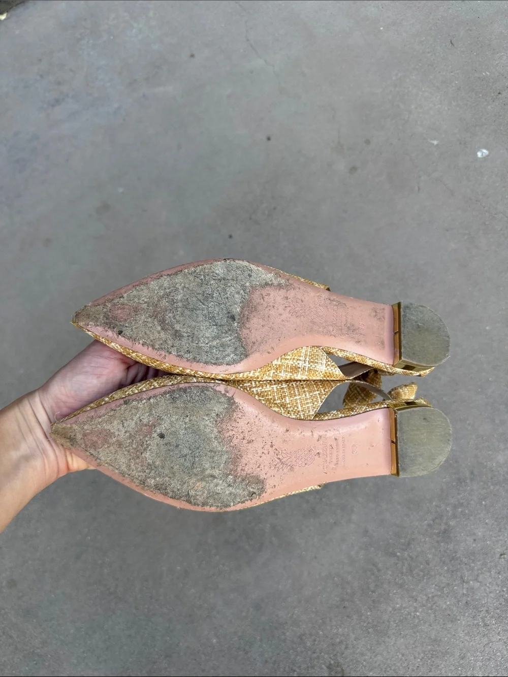 Aquazzura Mustard Tweed Pointed-Toe Flats with Ankle Tie